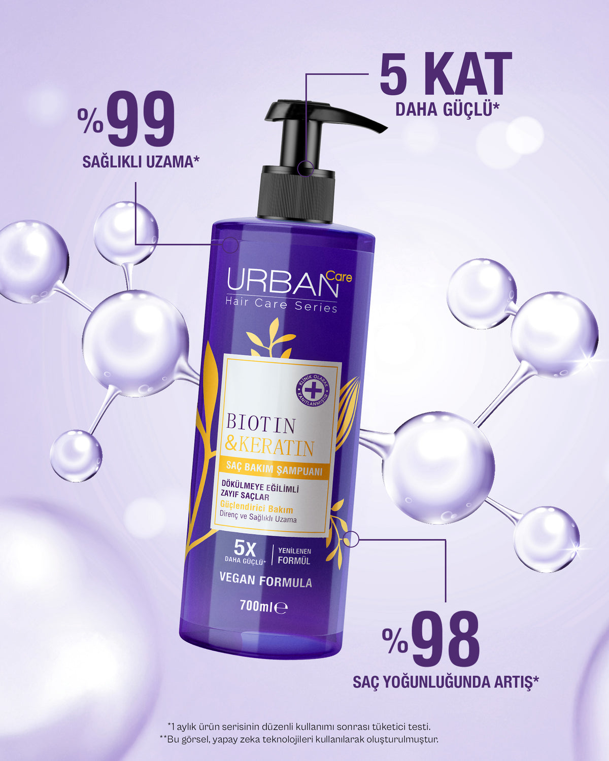 Biotin ve Keratin İçeren Dökülme Karşıtı ve Sağlıklı Uzamaya Yardımcı Saç Bakım Şampuanı -700 ml