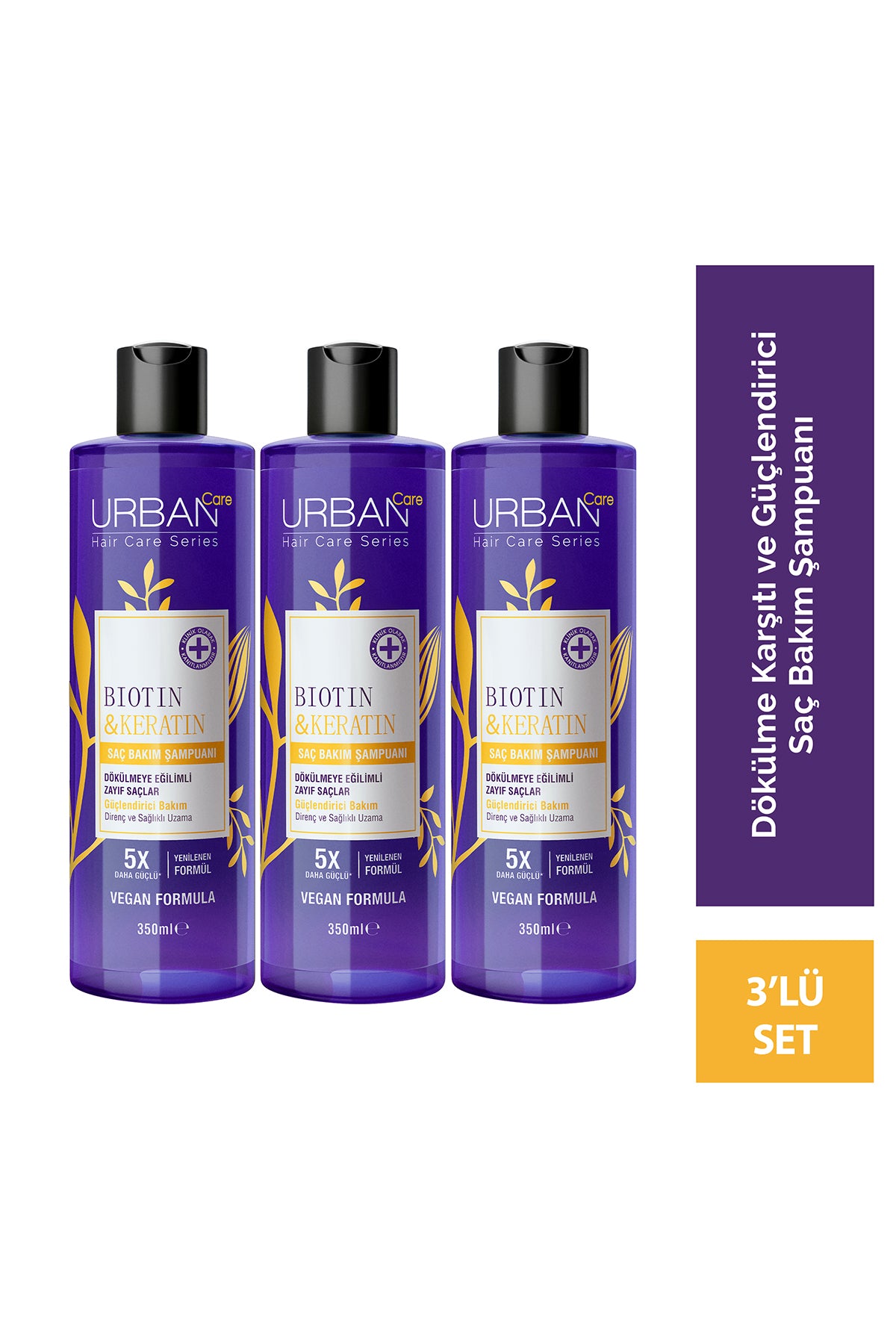 Biotin & Keratin Dökülme Karşıtı ve Sağlıklı Uzamaya Yardımcı Saç Bakım Şampuanı Seti-350ml x3