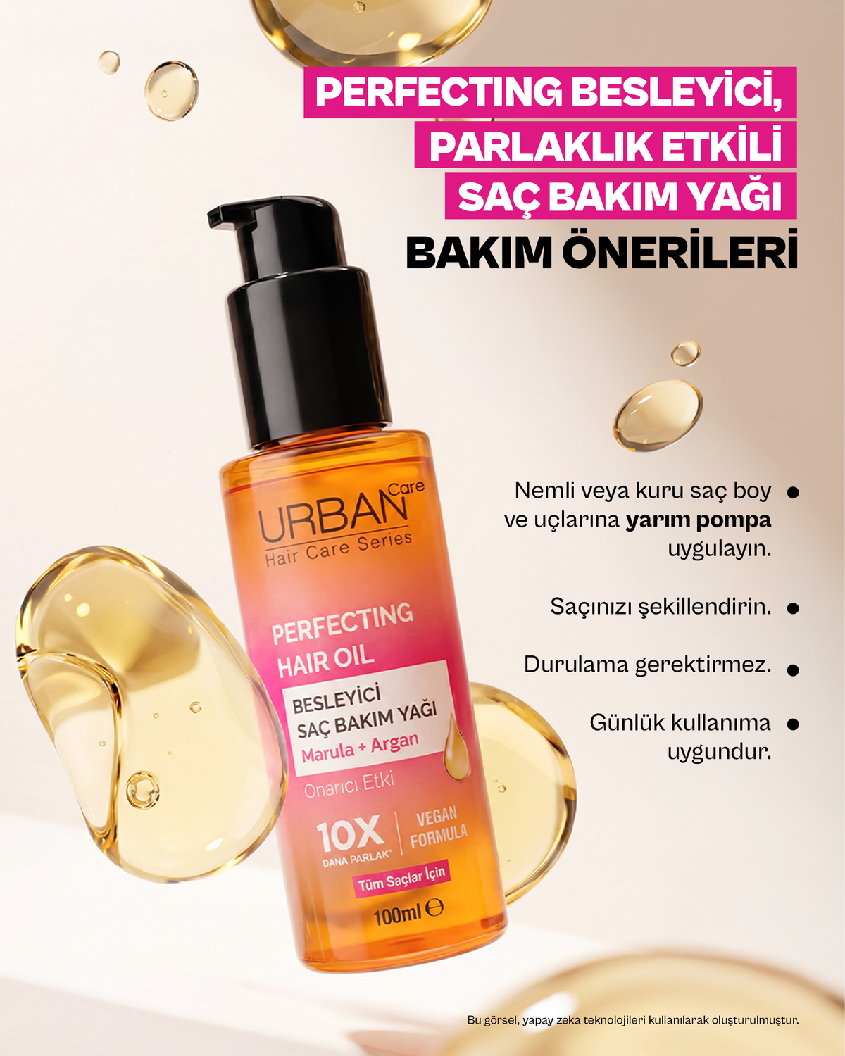 URBAN Care Perfecting Besleyici Parlaklık Veren Saç Bakım Yağı -100ML-vegan