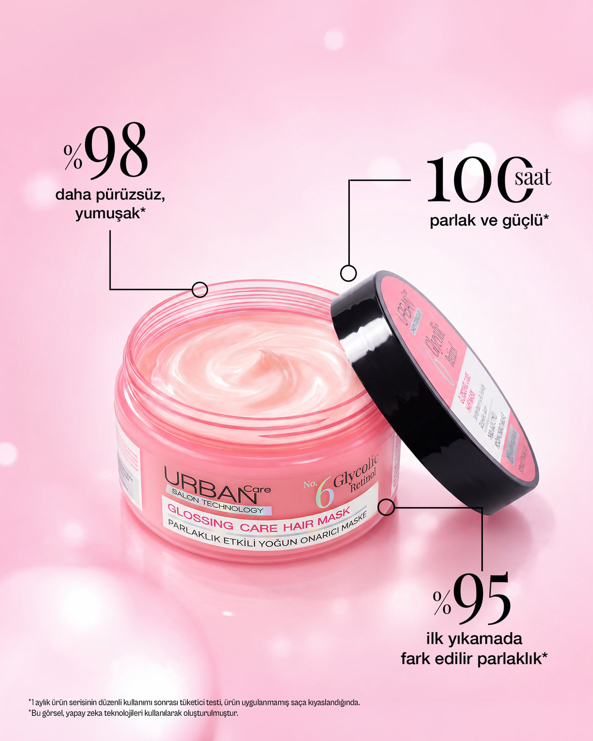Glikolik Retinol Parlaklık Etkili Yoğun Onarıcı Saç Bakım Maskesi-230ml-vegan
