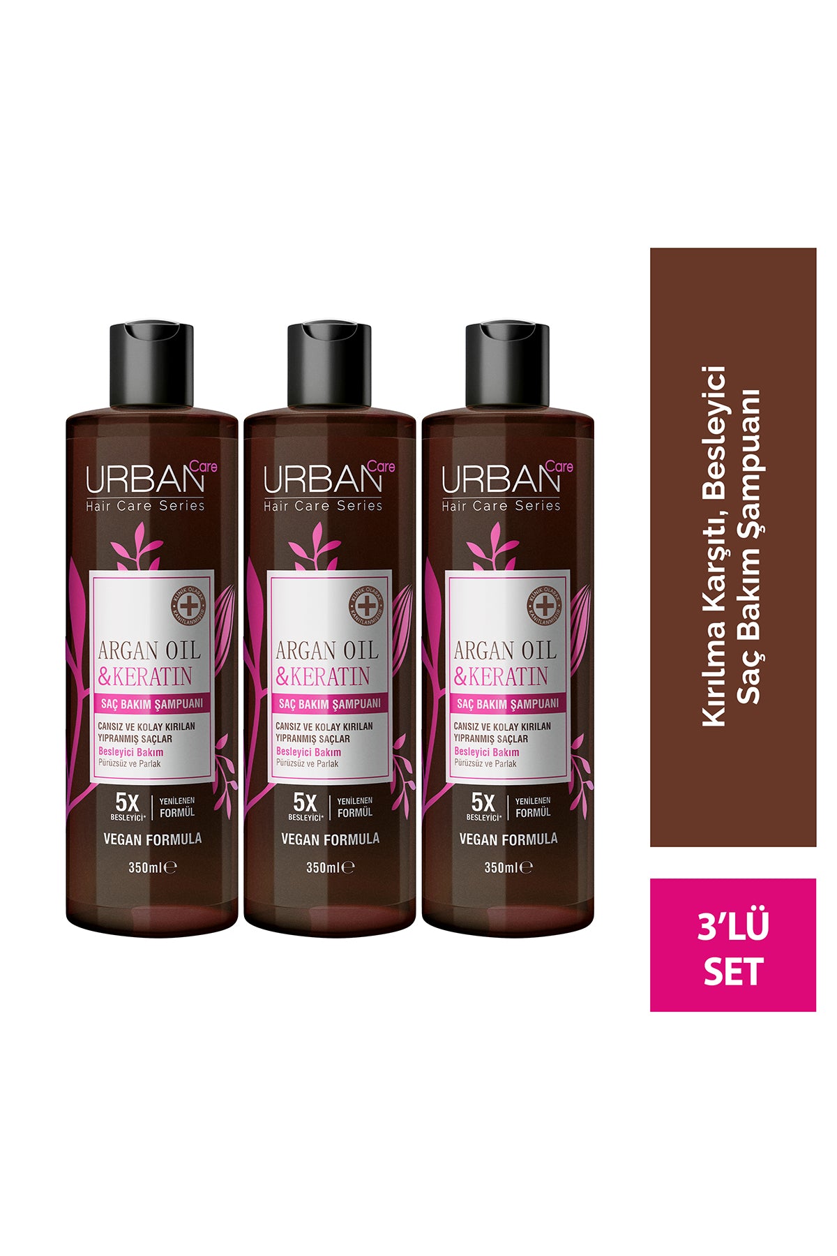 Argan Oil & Keratin Besleyici ve Kırılma Karşıtı Saç Bakım Şampuanı Seti-350ml x3