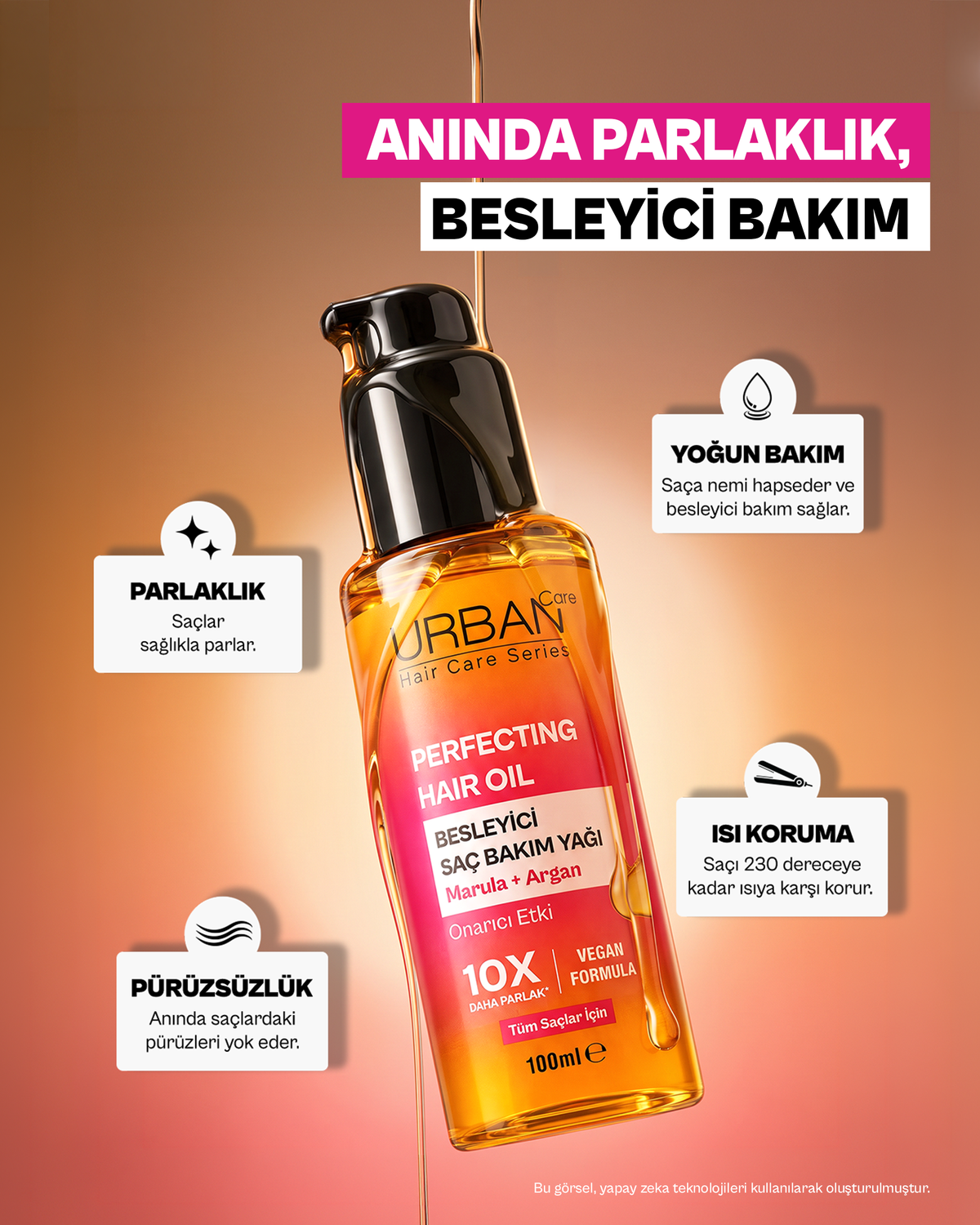 URBAN Care Perfecting Besleyici Parlaklık Veren Saç Bakım Yağı -100ML-vegan